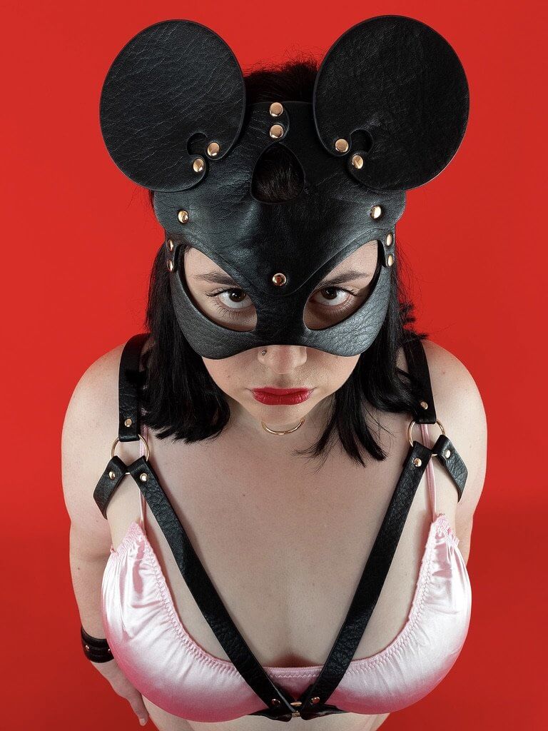 lust_Bonnie_black_Faux corn peel Vegan Leather_festival_mask_Lolli Wraps_Australia