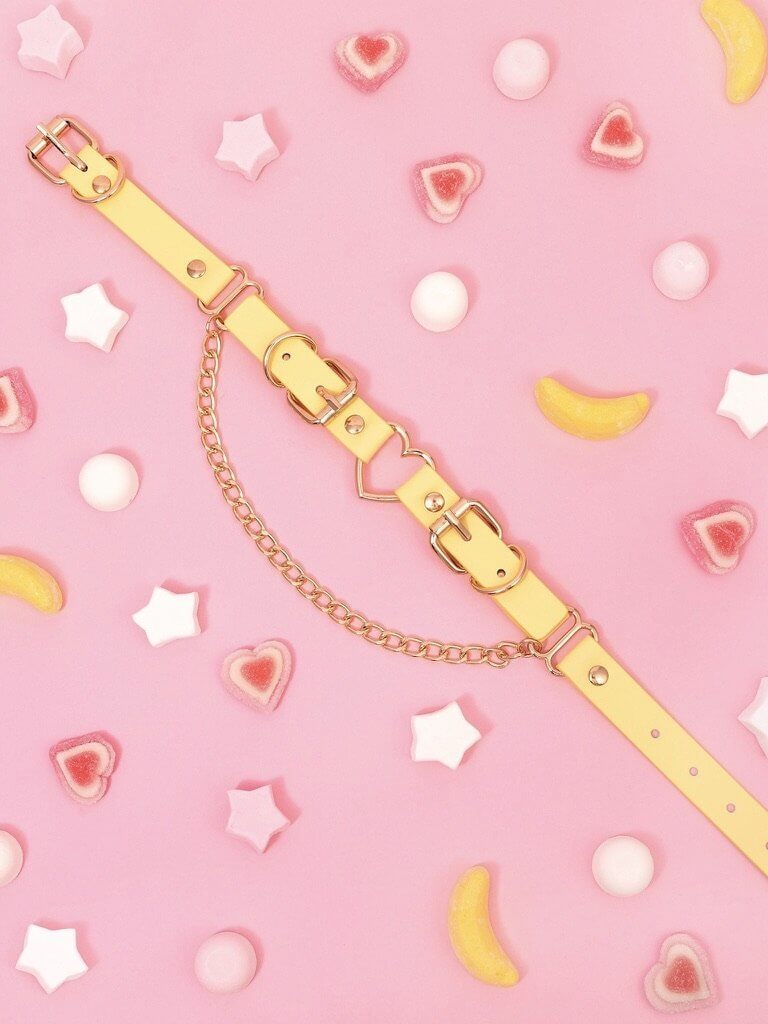 Iconic_kimmi_yellow_Faux Vegan Leather_festival_heart and chain choker_Lolli Wraps_Australia