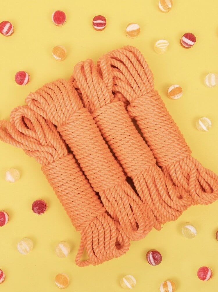 Shibari Rope_tangerine_silk bamboo_Vegan_Festival_4pk_Lolli Wraps_Australia