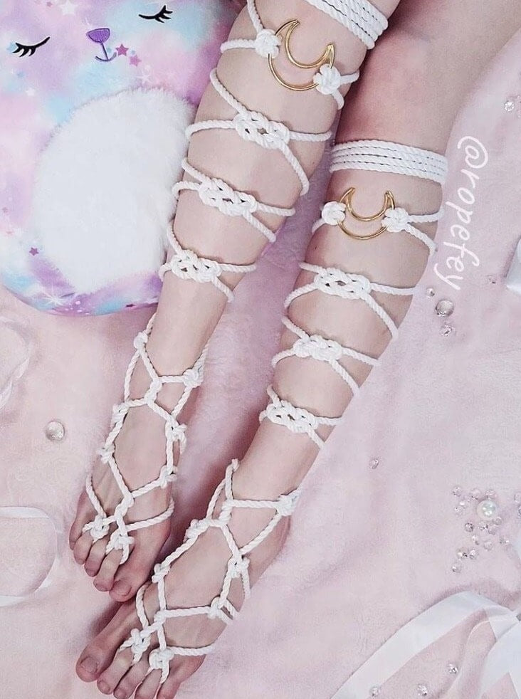 White Vegan Silk Bamboo Shibari Rope For Bondage Kinbaku Style Art _ Leg Restriction Wrap _ Lolli Wraps Victoria Australia