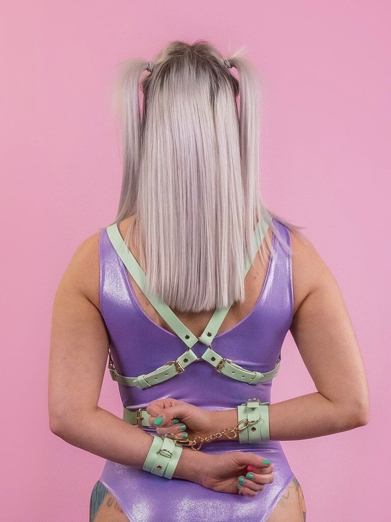 Iconic_jordan_mint_Faux Vegan Leather_choker and cuff set_Lolli Wraps_Australia